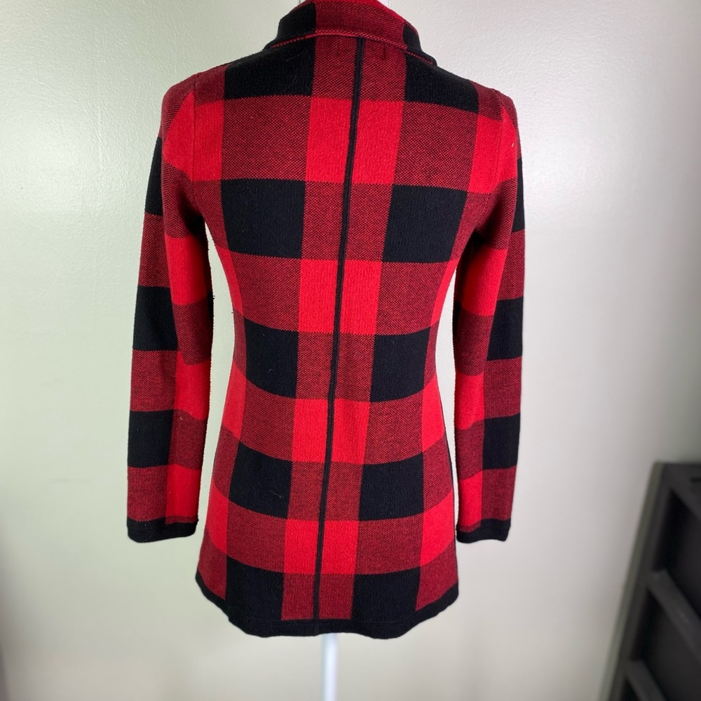 Adrienne Vittadini women XS buffalo plaid fitted zip sweater pockets red/black - Picture 4 of 8